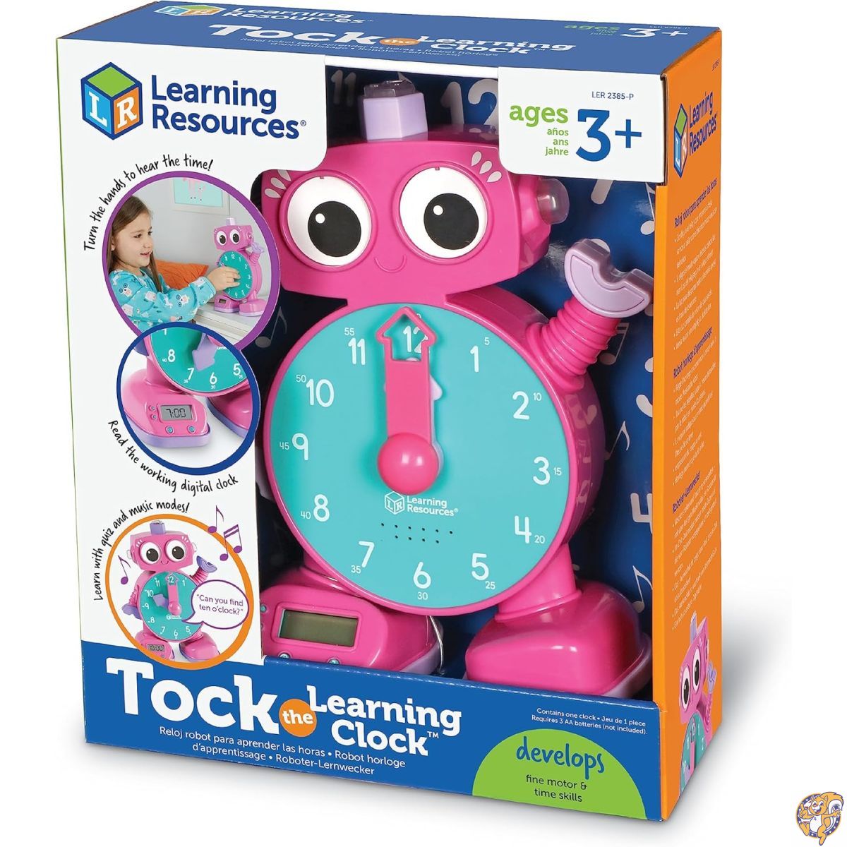 【クーポン配信中】ラーニング リソーシズ (Learning Resources) 英語 おしゃべり 時計 Tock the Learning Clock Pink LER2385-P