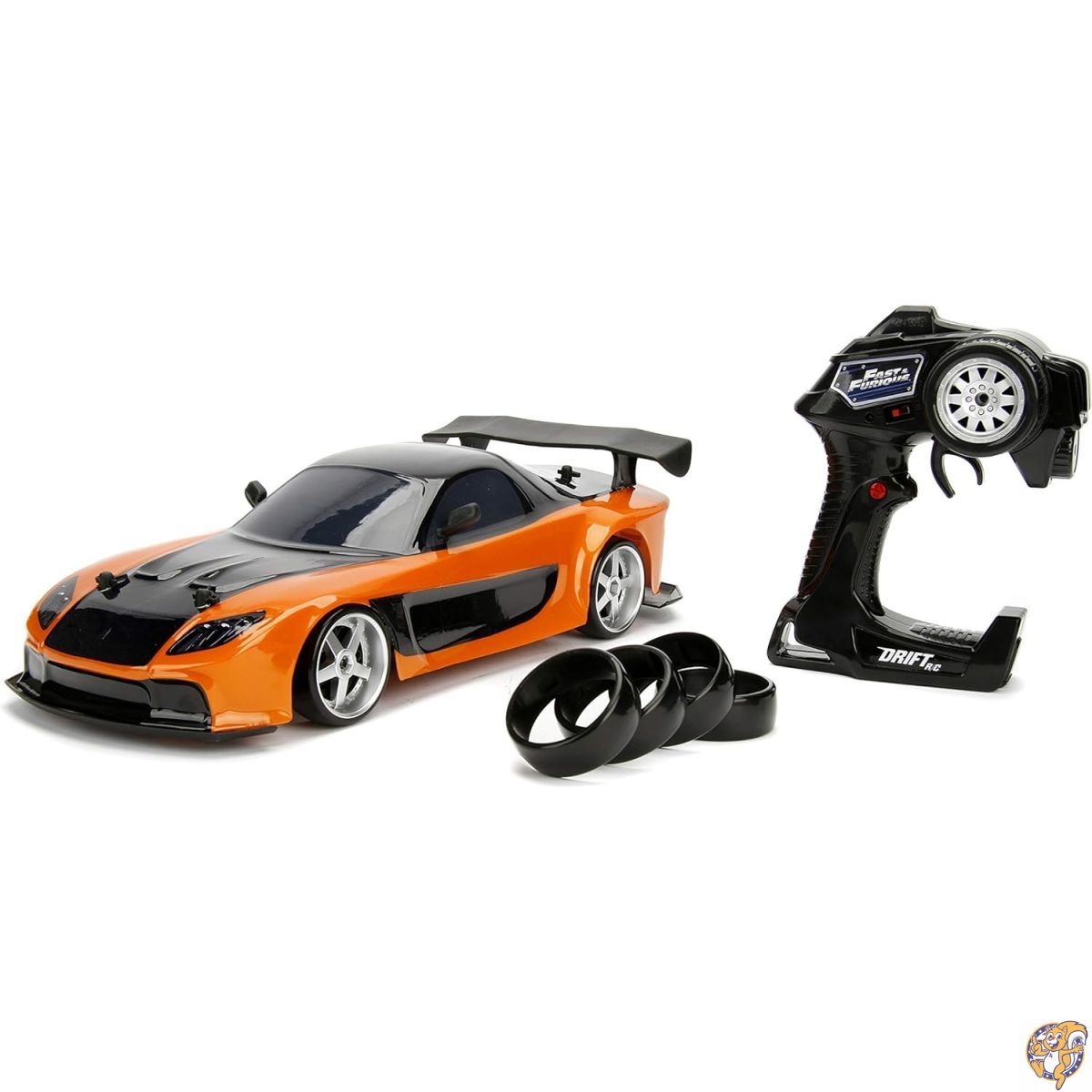 【全品1000円割引★オープン記念】Jada Toys Fast & Furious Han’S Mazda RX-7 Drift RC Car, 1: 10 Scale 2.4Ghz Remote Control Orange Black, Ready to Run