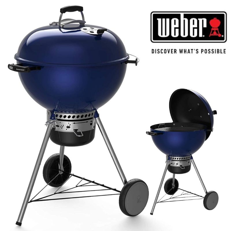 Weber ウェーバー BBQ 炭火焼き食べ物屋 お師匠さん手当たり 濃灰色食べ物屋 57珊（ディープオーシャンブルー Deep Ocean Blue）丸焼き食べ物屋 高耐久 炭火膳立て 気温計付き添い人 広々とした膳立て間隔文字 難民キャンプ アウトドア 盛りだくさんな膳立てが能力のあるなGBS食べ物屋