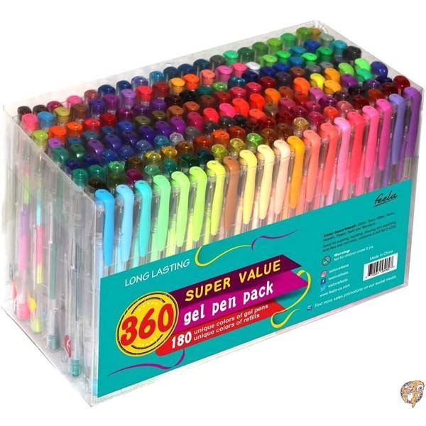 【百貨店大売り出し!引き換え証送達中】Feela 360色ゲルペンセット180 Unique gel書き込みつけ加える180 Refills for Adult Coloring 貨物輸送無料