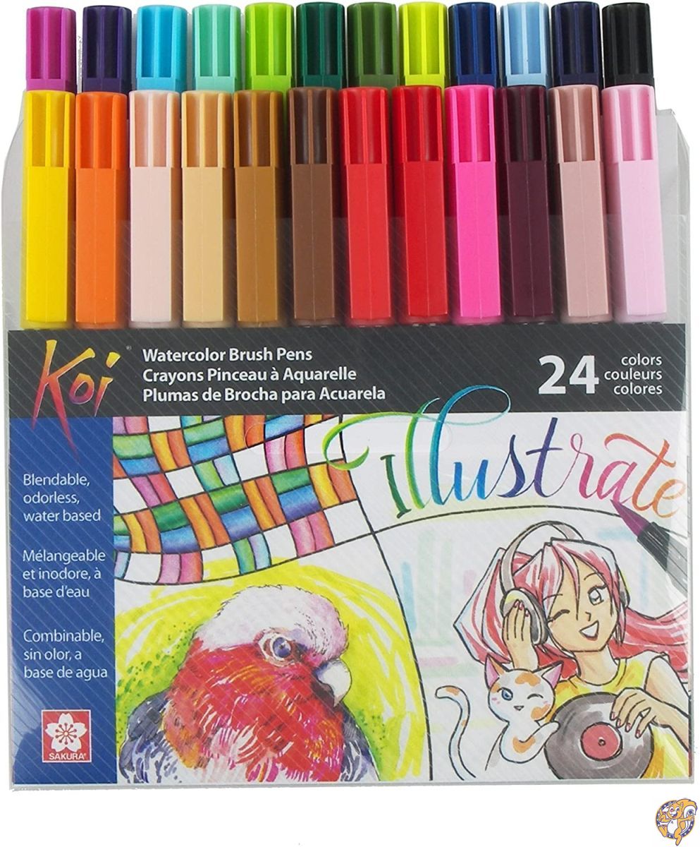 【百貨店大売り出し!引き換え証配送中】Sakura XBR-24SA 24-Piece Koi Assorted Coloring Brush Pen Set [並行輸入品] 貨物輸送無料