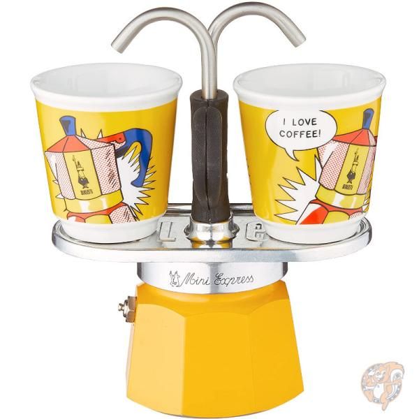 ビアレッティ Bialetti ミニエキスプレス コーヒーメーカー2カップ+2ショットグラス イエロー 送料無料