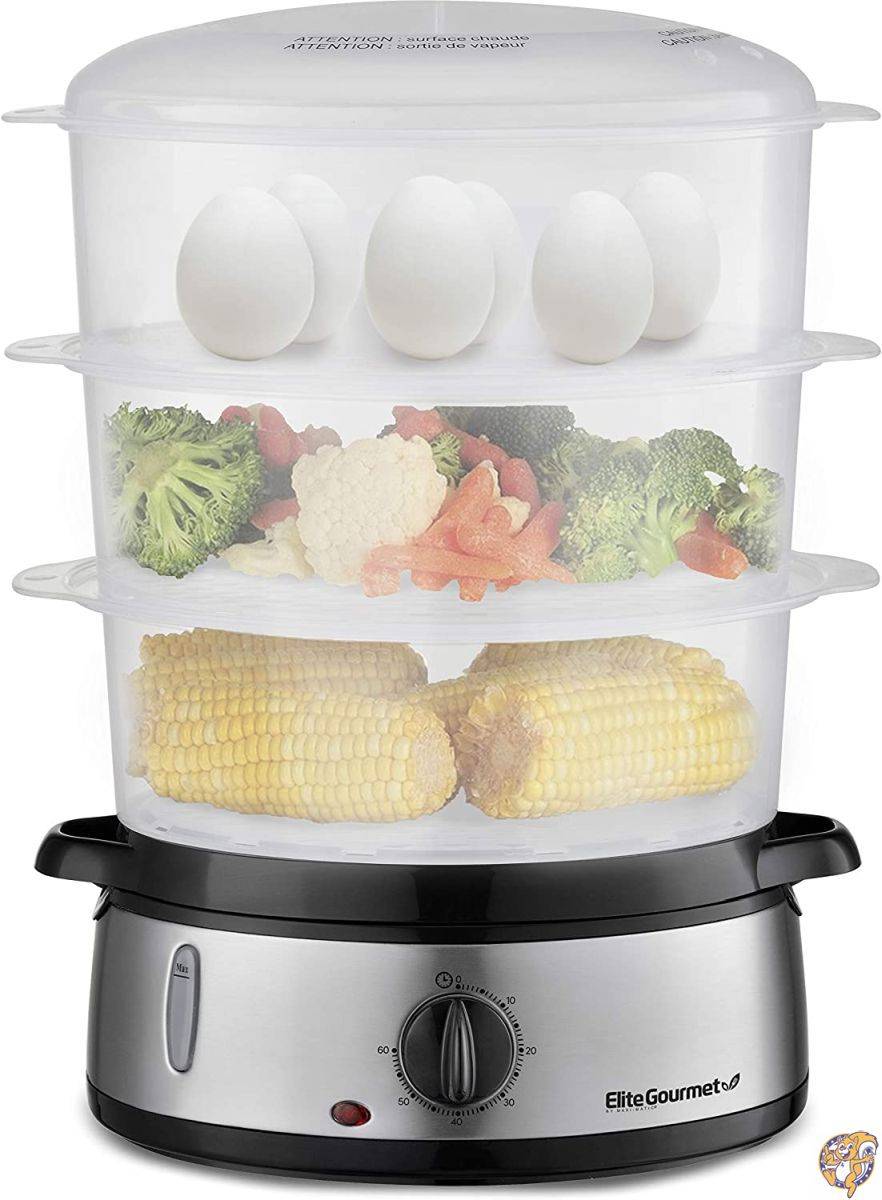 【最大777円クーポン配信】Elite Gourmet Maxi-Matic 電気食品 野菜スチーマー BPAフリー 3段積み重ね可能 入れ子式バスケットトレイ 自動遮断60分タイマー