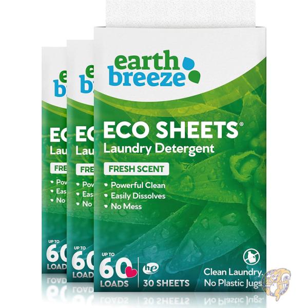 【クーポン配信中】アースブリーズ Earth Breeze 洗濯洗剤シート 90枚 (3 パック) 180 回分 フレッシュな香り アメリカ洗剤 日本未発売 輸入｜アメリカグッドバイブス