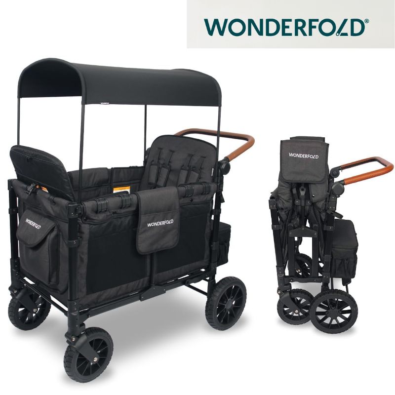 WONDERFOLD ワンダーフォールド ワゴンベビーカー W4 Luxe クワッドストローラーワゴン (4人乗り) 折りたたみ式 (シート付き) BLACK 黒 大型ベビーカー
