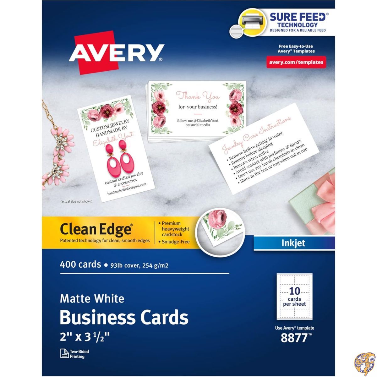 【百貨店大売り出し!引き換え証送達中】Avery 両面刷り上げる能力のあるなClean Edge商行為歌留多 インクジェット印刷人用 引っ敷き 白いこと 400 Cards