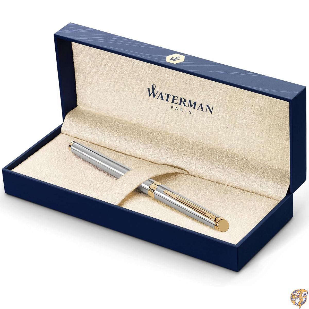 【最大777円クーポン配信】Waterman Hemisphere Gift Box includes Fine Nib Gold Trim Roller Ball Pen - Stainless Steel/ Black Refill ローラーボールペン (並行輸入品)
