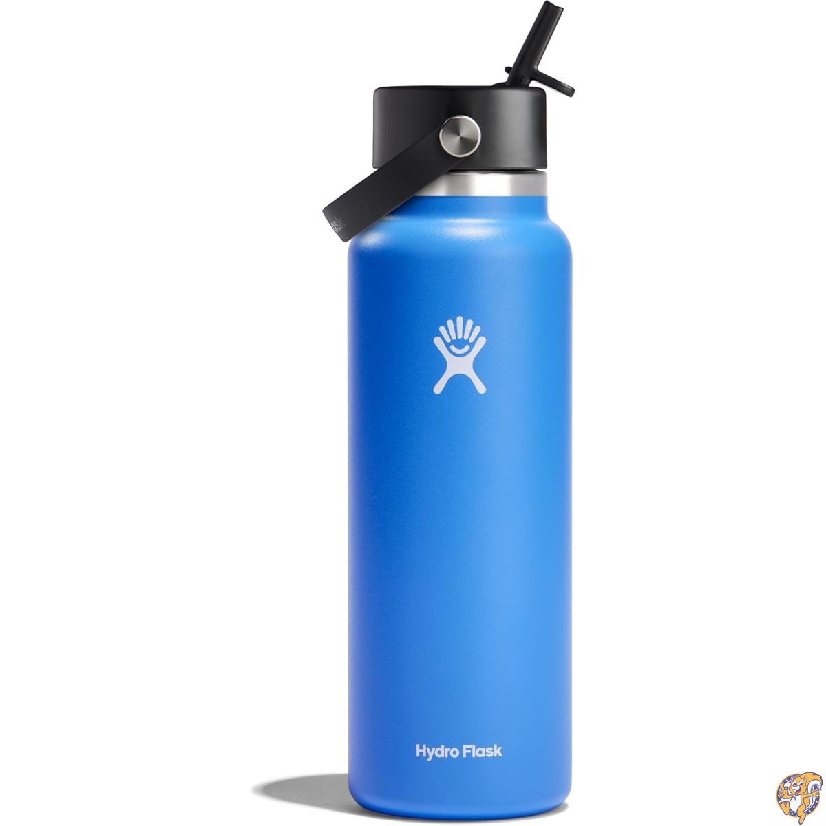 【クーポン配信中】Hydro Flaskウォーターボトル - 断熱ステンレススチール 広口フレックスストロー蓋 こぼれ防止 漏れ防止 詰め替え可能 40オンス カスケードブルー
