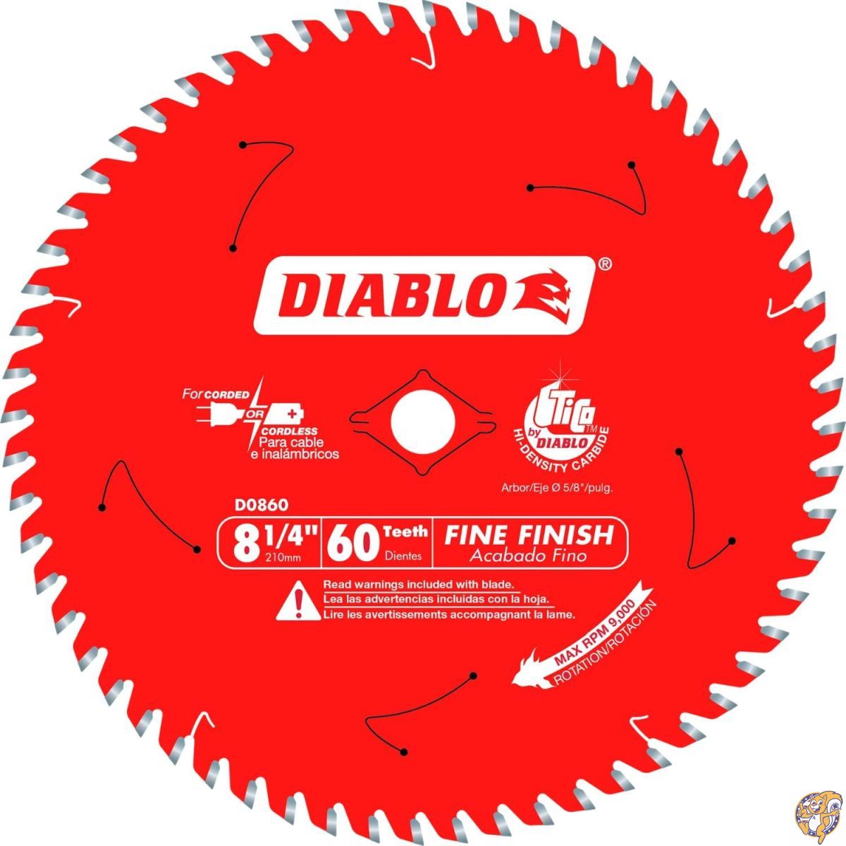 【クーポン配信中】Diablo ファインフィニッシュソーブレード Tico 高密度カーバイドとパーマシールド付き - 木材、合板、メラミンに最適 直径8-1/4インチ、ATB歯60個 D0860X