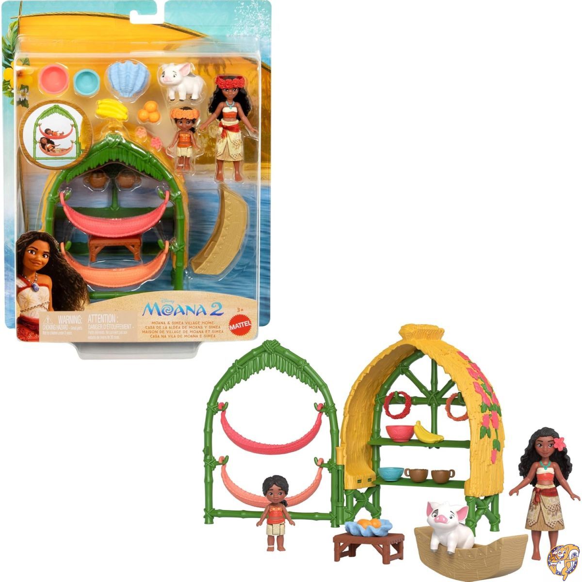 Mattel ディズニー モアナ 2 おもちゃ & シメア ビレッジ ホーム プレイセット 小さな人形2個 プアフィギュア アクセサリー15個付き