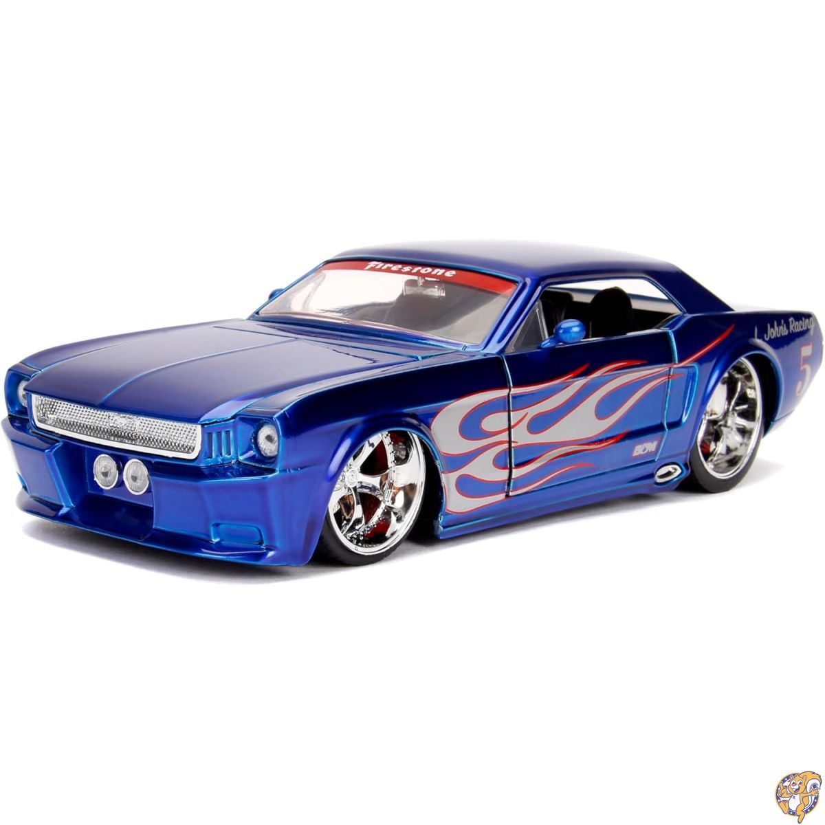 Bigtime Muscle 1:24 1965 フォード マスタング ダイキャストカー 子供と大人のおもちゃ (ブルー/シルバーフレーム)