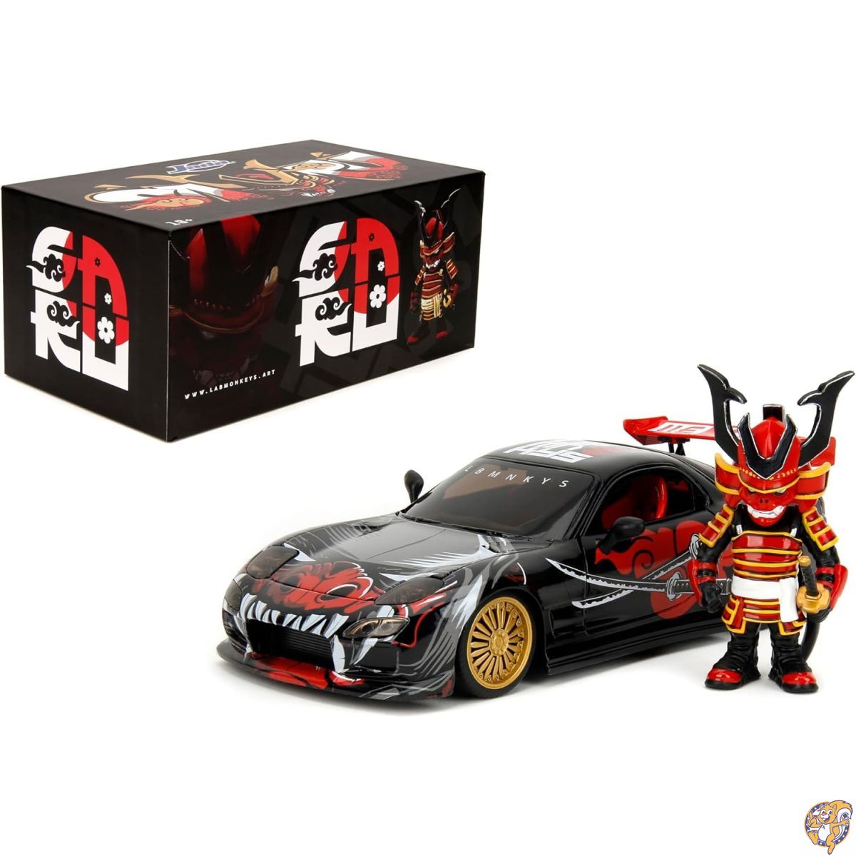 Jada Toys Lab Monkeys 1:24 1993 マツダ RX-7 ダイキャストカー & 2.75インチ サル フィギュア
