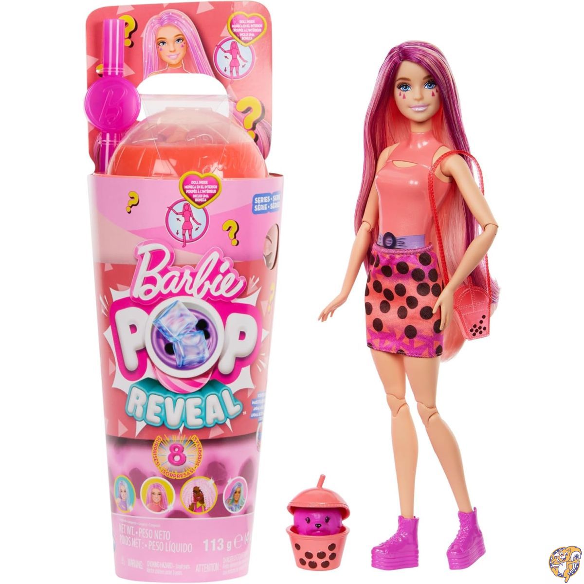 【クーポン配信中】バービーポップリビールバブルティーシリーズ人形&アクセサリー、ファッションドール&ペット付き、8つのサプライズカラーチェンジ、収納付きカップ(スタイルは異なる場合があります)、HTJ22