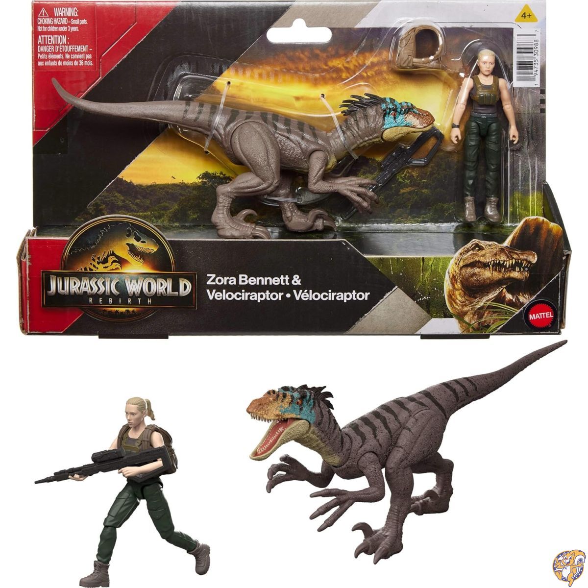 【最大777円クーポン配信】Mattel ジュラシックワールド 再生 人間と恐竜 フィギュアパック ゾラ・ベネット&ヴェロキラプター 映画に正確 3.75インチ スケール ポーズ可能 コレクター収集品
