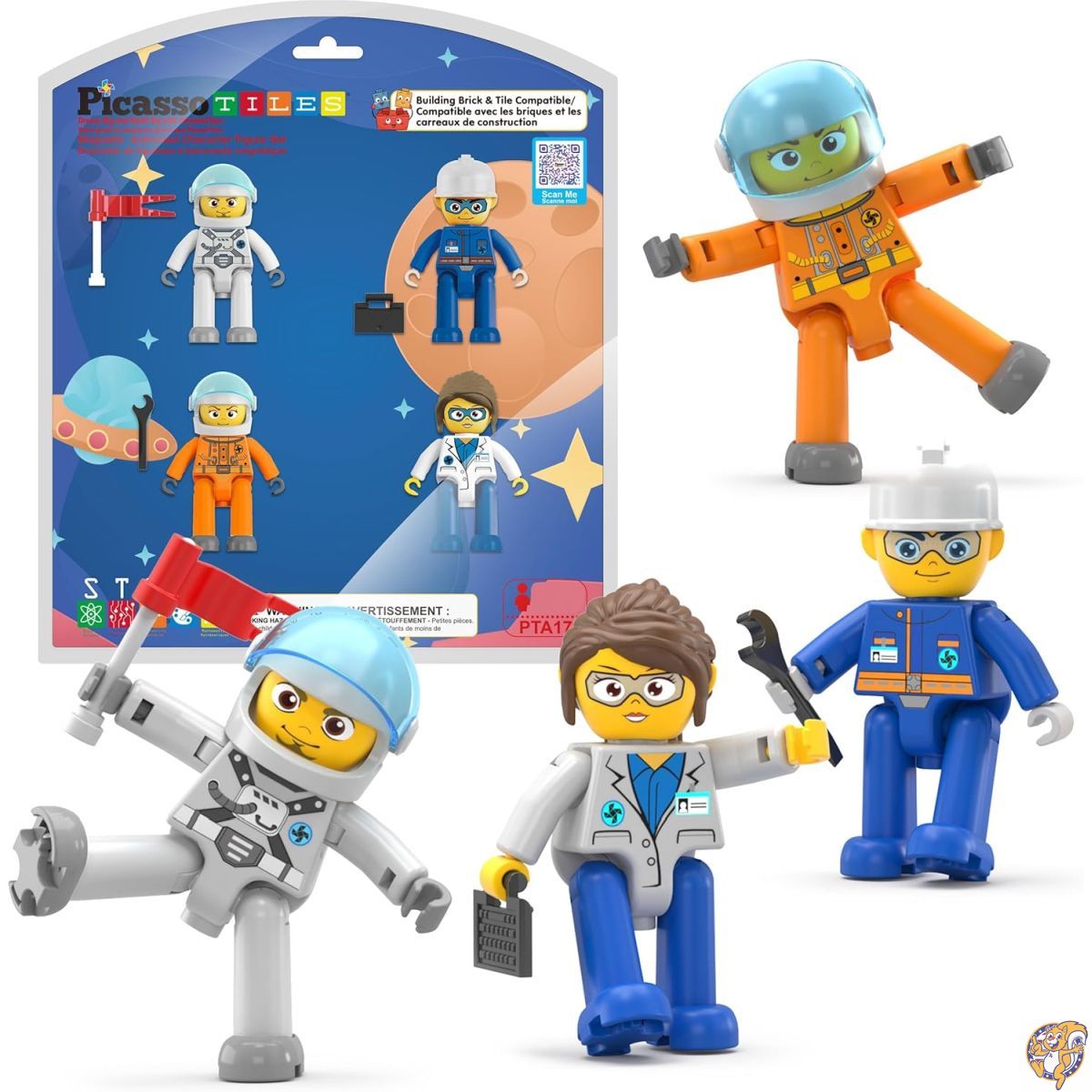 Picasso Toys Magnetic Character Action Figures 4 Piece Astronaut for Building Block Tile Toddler Toy Set Magnet Expansion Pack Age 6 and up Educational STEM Learning Pretend Playset Construction PTA17 5,372円