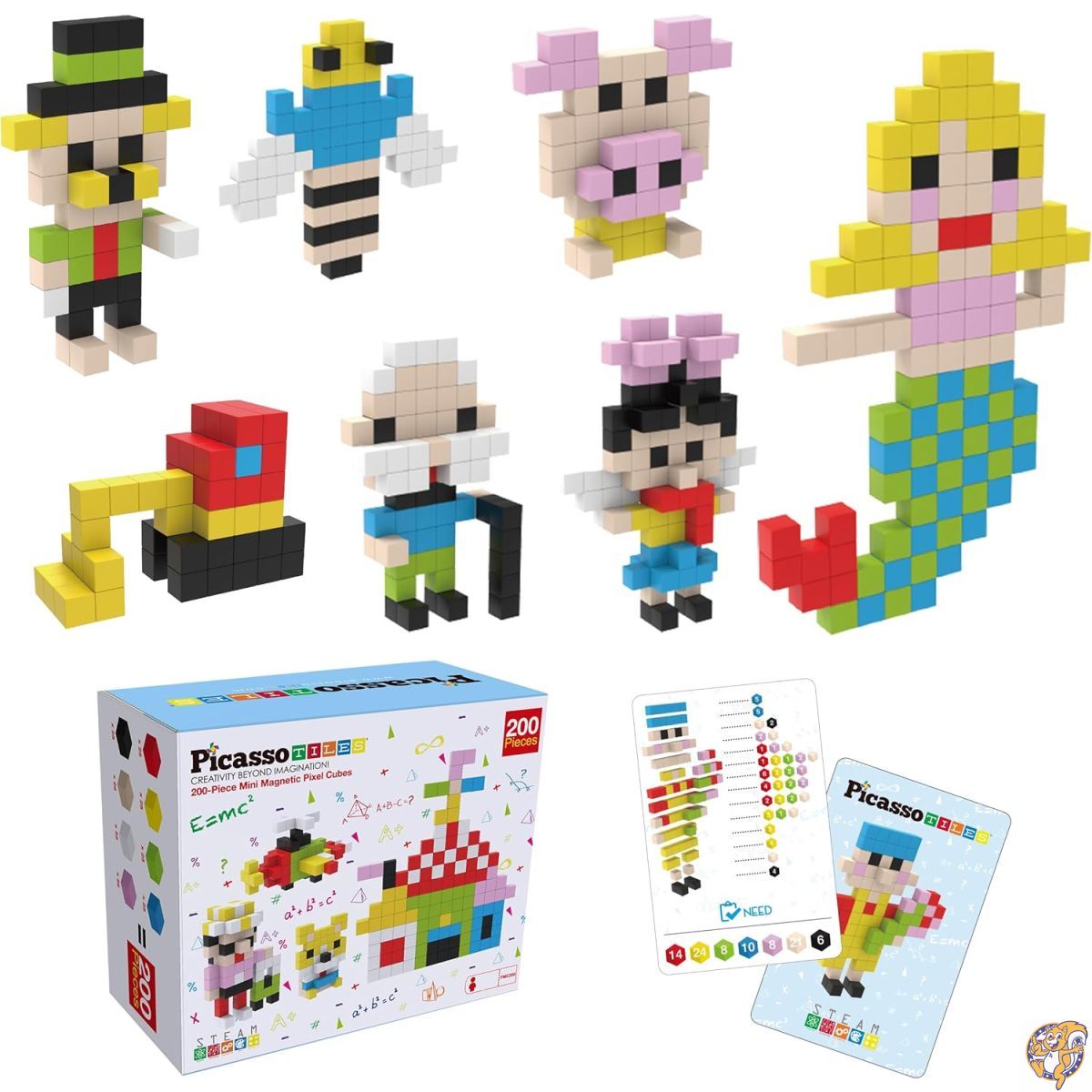 PicassoTiles 0.5” Pixel Magnetic Puzzle Cube 200 Piece Mix & Match Cubes Sensory Toys STEAM Education Learning Building Block Magnets Children Construction Toy Set Stacking Magnet Creative Kit PMC200