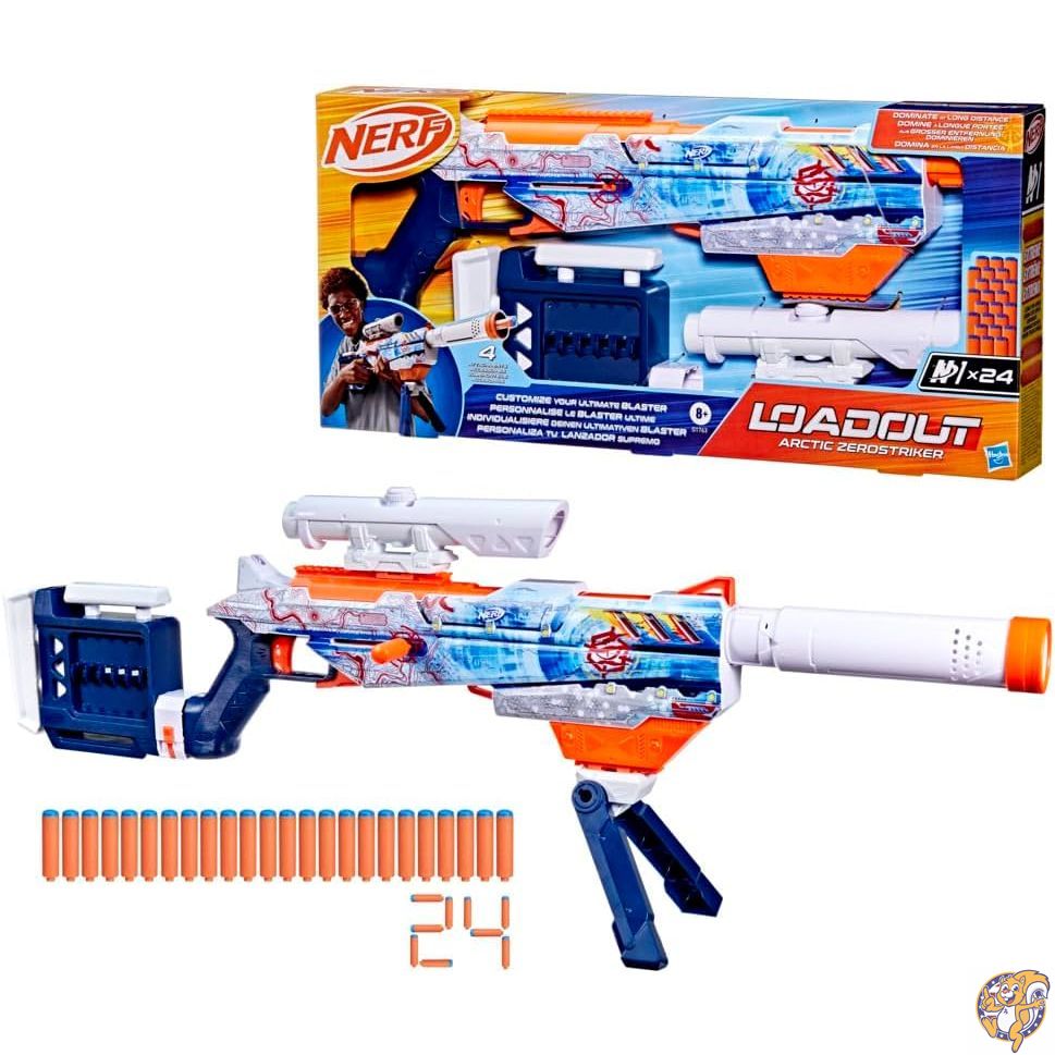 【25日最大4000円クーポン】ハズブロ（Hasbro）ナーフ ロードアウト アークティック・ゼロストライカー ブラスター、交換可能なアクセサリー4個、N1ダーツ24本付属、6ダーツ内蔵クリップ、子供向けおもちゃ＆ギフト、 G1763 正規品｜アメリカグッドバイブス 13,485円
