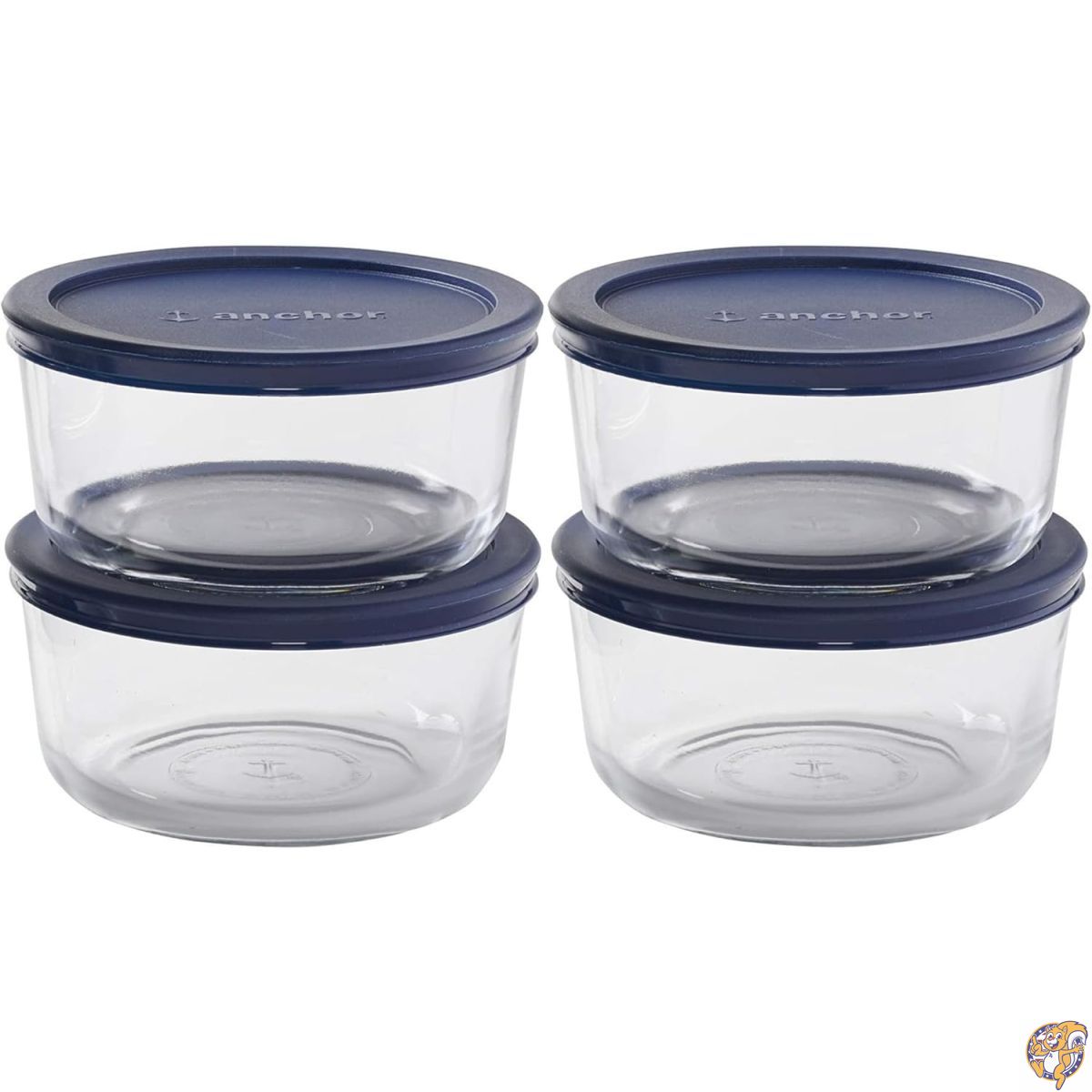 【最大777円クーポン配信】Anchor Hocking SnugFitTM 丸型食品保存容器 蓋付き (4点、7カップ、ネイビーブルー、オーブン対応)