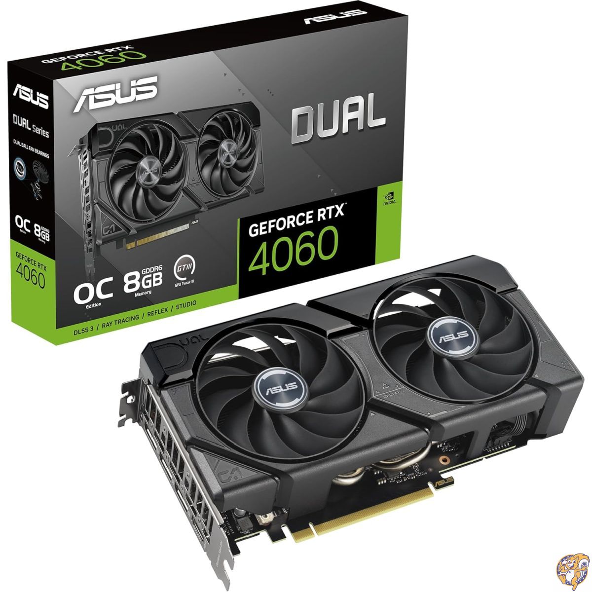 ASUS Dual GeForce RTX 4060 EVO OC Edition 8GB GDDR6 (PCIe 4.0、8GB GDDR6、DLSS 3、HDMI 2.1a、DisplayPort 1.4a、Axial-Tech気違い青写真、0dB科学技術、デュアルBIOS、Auto-Extreme Technology)。, 90YV0JC7-M0NA00