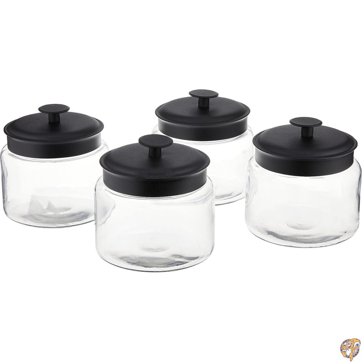 【クーポン配信中】Anchor Hocking 48-Ounce Mini Montana Jars with Black Metal Covers, Set of 4 by｜アメリカグッドバイブス
