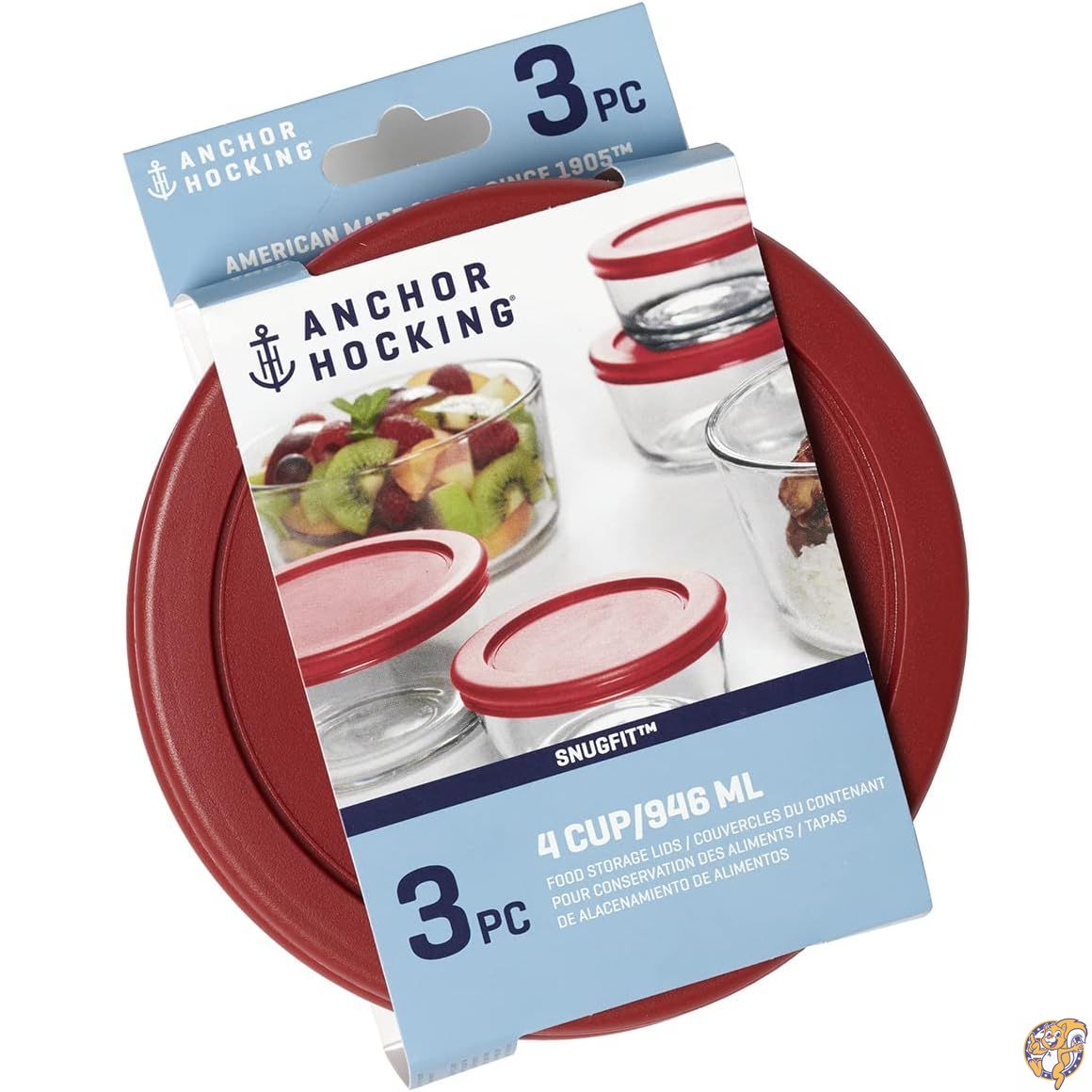 【最大777円クーポン配信】アンカーホッキング交換用蓋 ガラス食品保存用 4カップラウンド 3個セット(パイレックスガラス食品保存にも対応)