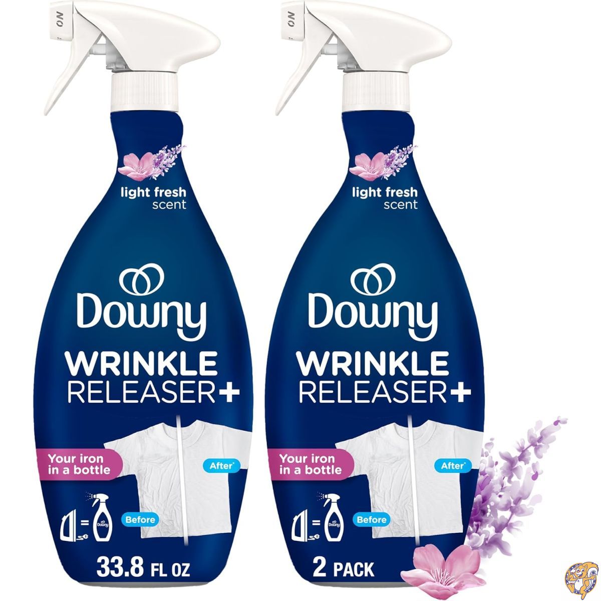 【百貨店大売り出し!引き換え証送達中】Downy Wrinkle Releaser Spray（ダウニー シワ取り吹きつける） オールインワン シワ取り・消臭・静電気押しとどめる・御召しもの用リフレッシャー＆鉄かばい立て剤 33.8薬局衡オンス（約1L）×2本書き割り 点火装置生新しいの芳ばしさ
