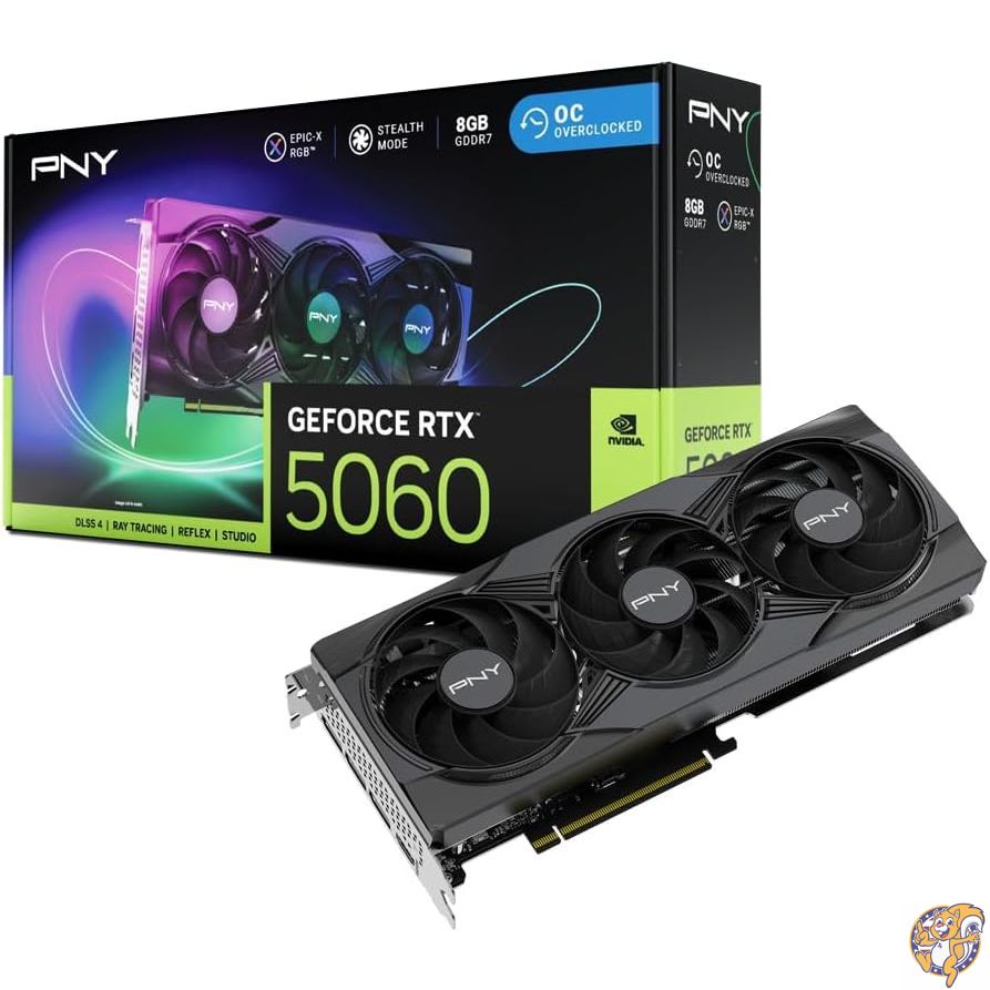 【百貨店大売り出し!引き換え証送達中】PNY NVIDIA GeForce RTX 5060 8GB ARGB オーバークロックトリプルファン グラフィクス歌留多 (DLSS 4、PCIe 5.0、HDMI/DP 2.1、2拡張スロット、Epic-X RGB Lighting)
