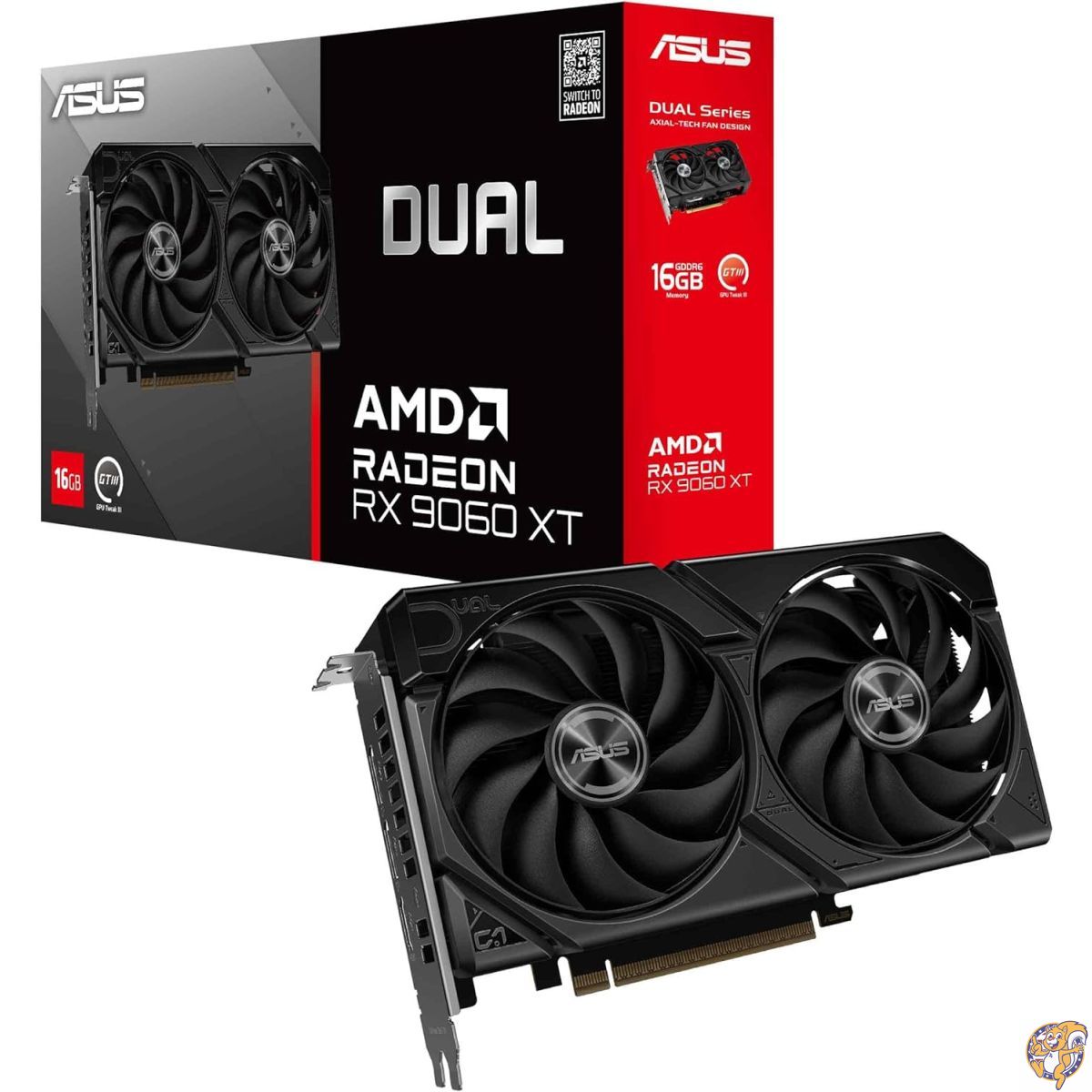 ASUS Dual Radeon RX 9060 XT 16GB GDDR6グラフィクス歌留多 (PCIe 5.0、HDMI 2.1b、DisplayPort 2.1a、2.5拡張スロット青写真、Axial-tech気違い青写真、0dB科学技術など)。
