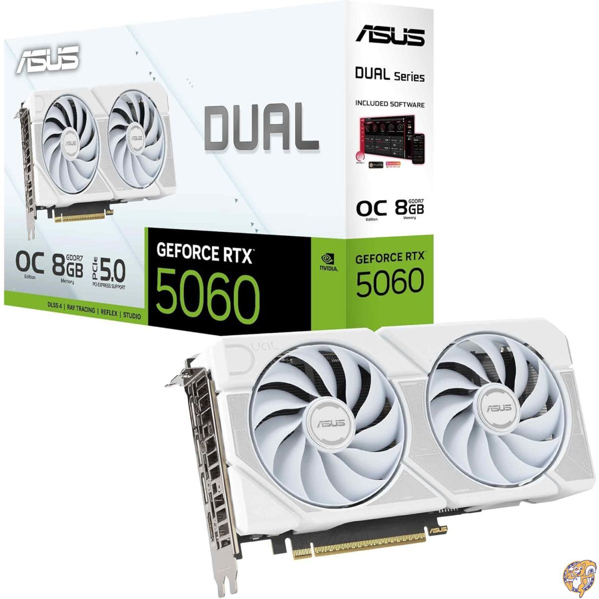 【百貨店大売り出し!引き換え証送達中】ASUS Dual GeForce RTX 5060 8GB GDDR7 白いこと～版 (PCIe 5.0、8GB GDDR7、DLSS 4、HDMI 2.1b、DisplayPort 2.1b、2.5拡張スロット、Axial-tech気違いひな形、0dB科学技術、デュアルBIOSなど)。