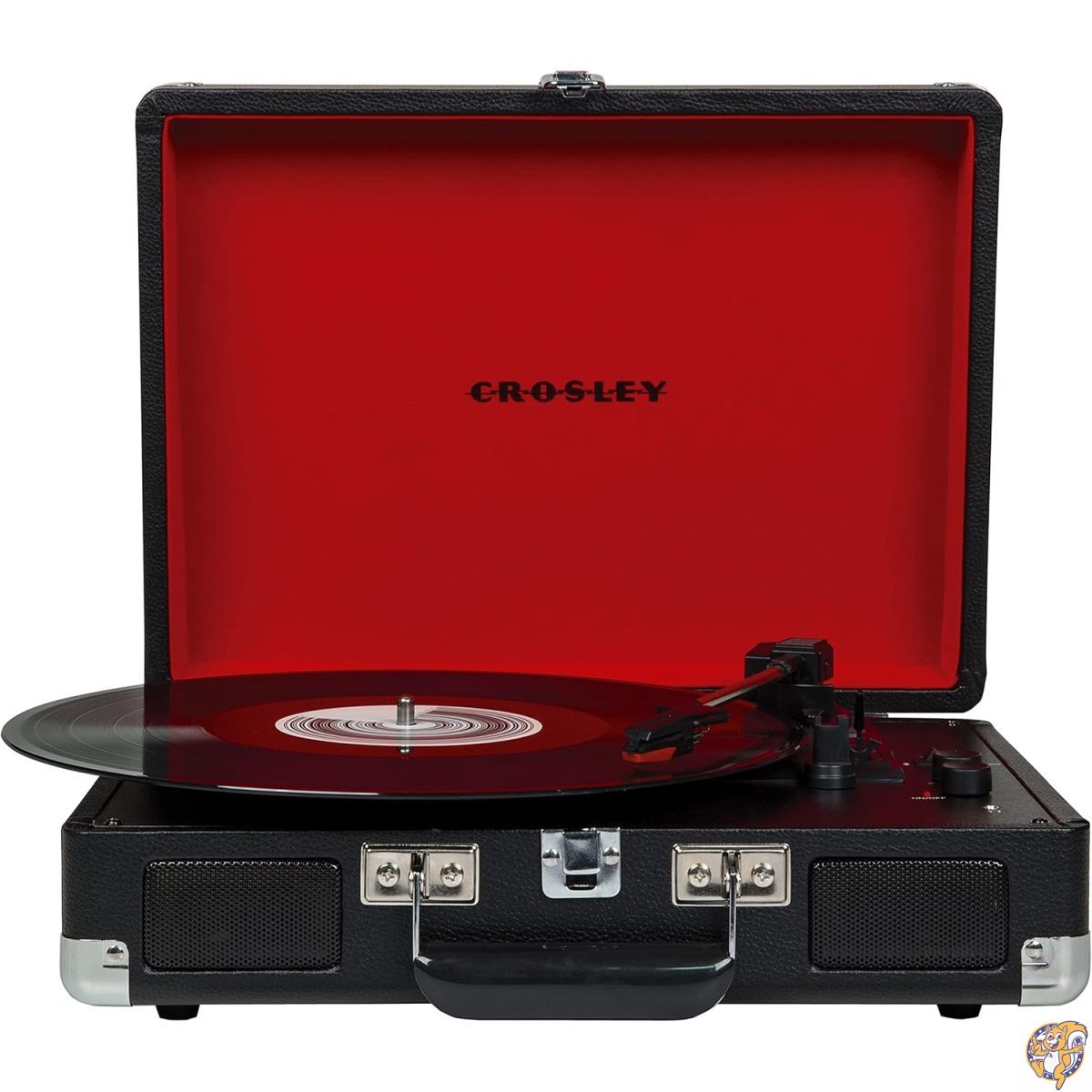 Crosley CR8005F-BK Cruiser Plus ヴィンテージ 3スピード Bluetooth入出力対応 スーツケース型 レコードプレーヤー ターンテーブル（ブラック/レッド）