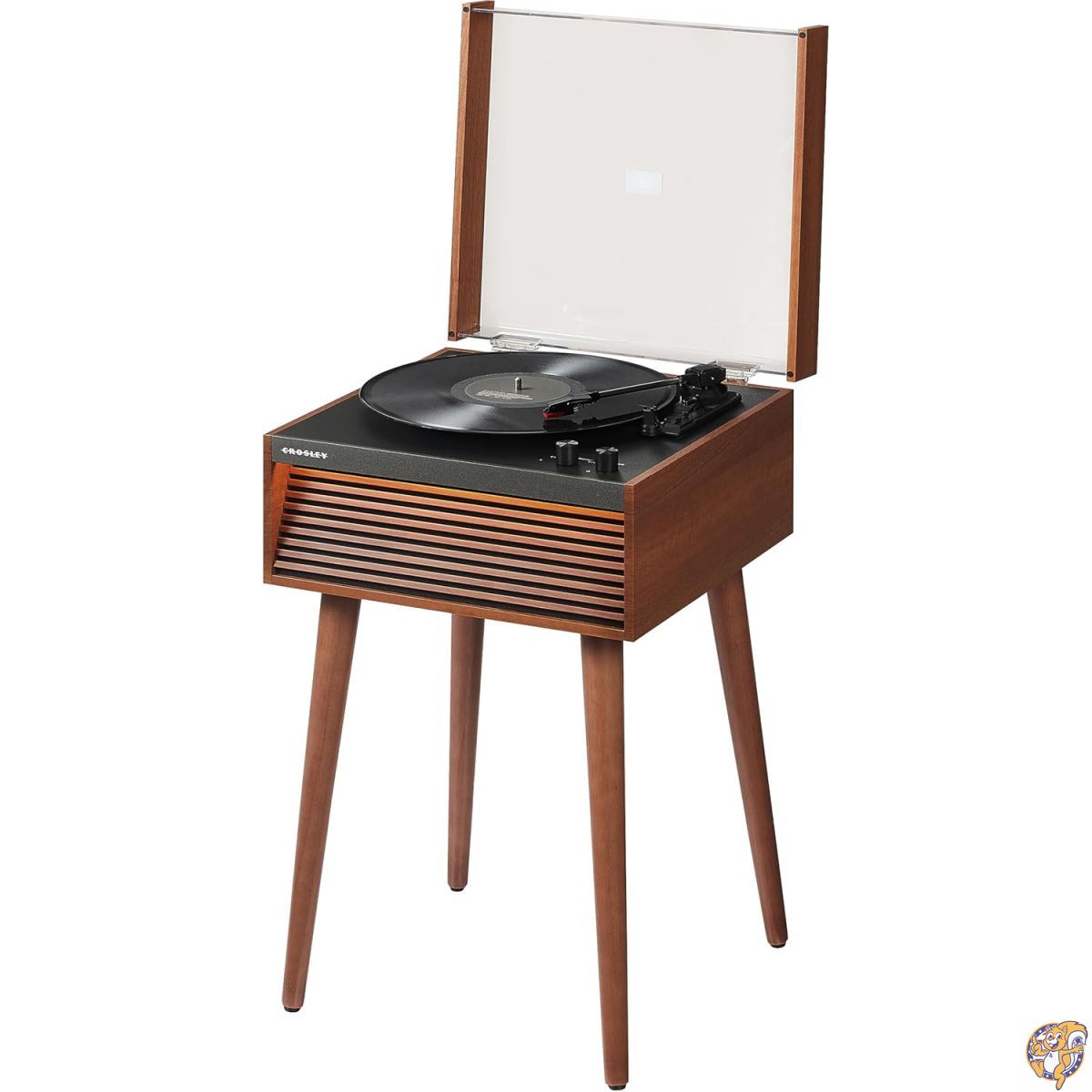 Crosley CR6237A-NA Dean 3スピード Bluetooth（入出力対応） レコードプレーヤー スピーカー内蔵 LEDライト ＆ 取り外し可能な脚付き ターンテーブル（ナチュラル）