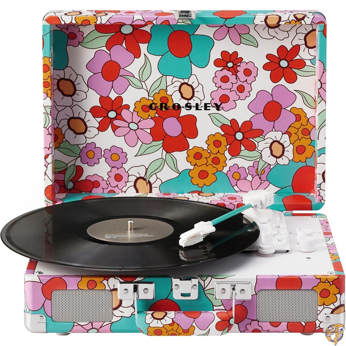 Crosley（クロスレイ）CR8005F-GF Cruiser Plus ヴィンテージ 3スピード Bluetooth入出力対応 スーツケース型 レコードプレーヤー ターンテーブル スピーカー内蔵（グルーヴィー・フローラル）