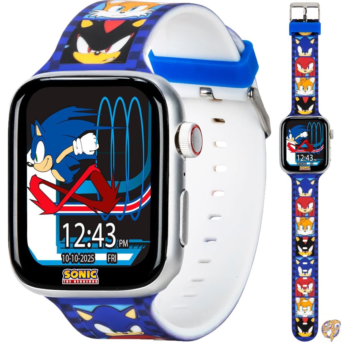 ソニック・ザ・ヘッジホッグ (Sonic The Hedgehog) キッズ用スマートウォッチ - Bluetooth通話、メッセージ通知、カメラ、音楽再生、睡眠トラッカー、フィットネス・アクティビティアプリ搭載 6種類の文字盤、タッチスクリーン、USB充電式 手首周り約14cm～20cmに対応