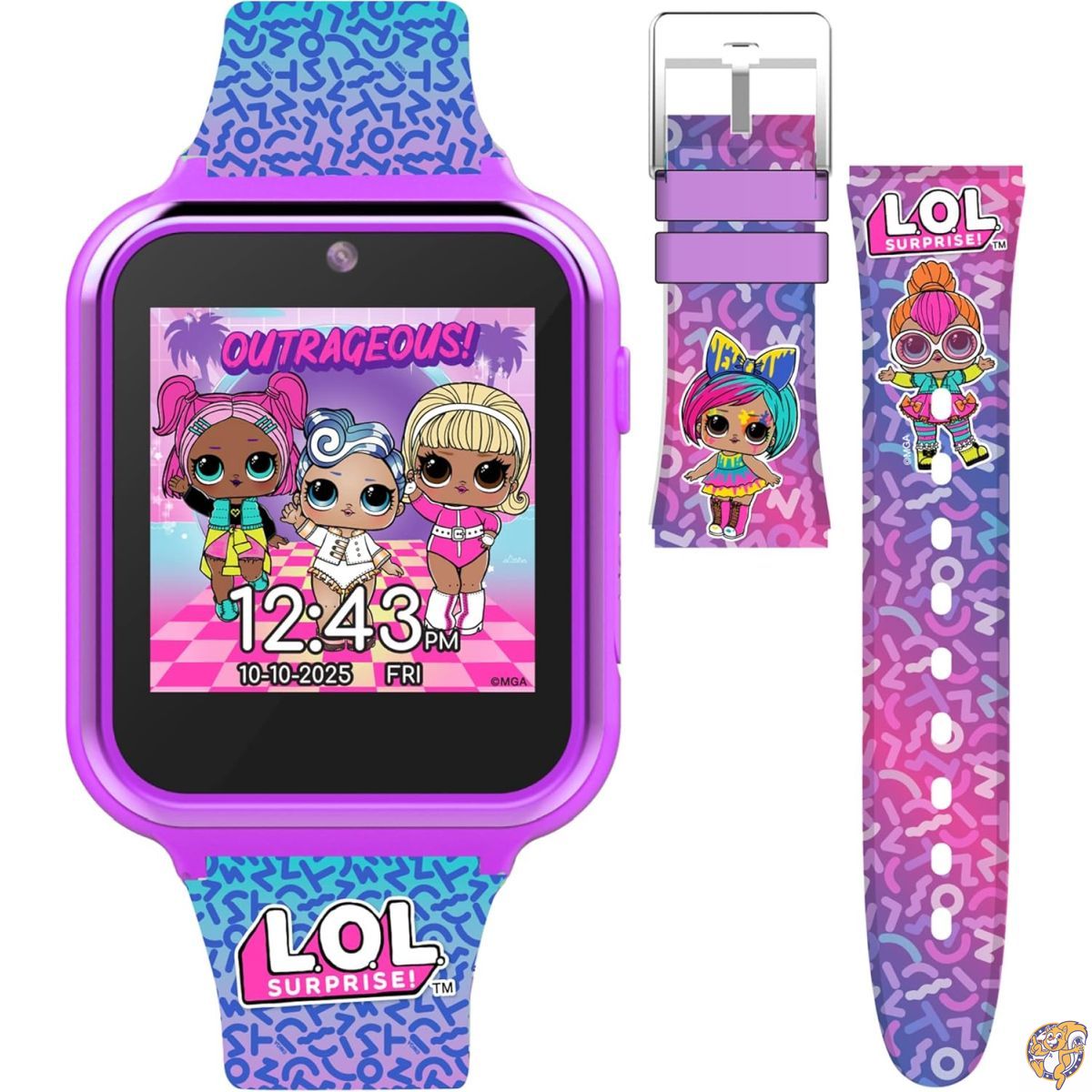 【最大777円クーポン配信】Accutime LOL Surprise! キッズスマートウォッチ - ゲーム付きインタラクティブタッチスクリーン、自撮りカメラ、ステップトラッカー、アラーム、交換可能なプリントシリコンストラップ 5.5インチから8インチの手首にフィット。