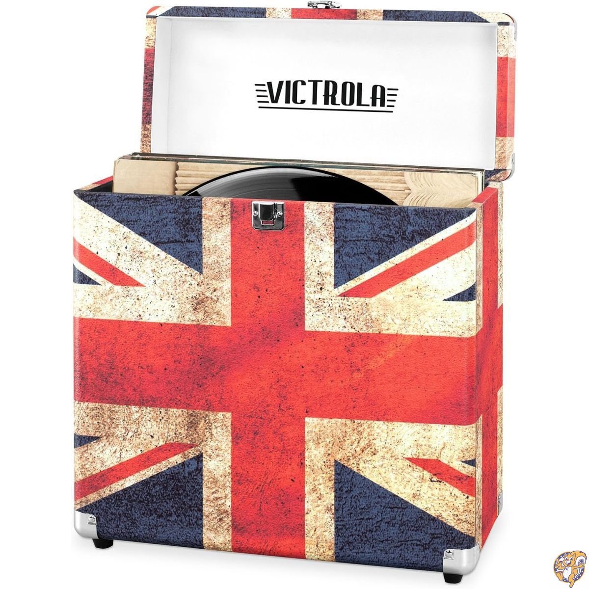 【百貨店大売り出し!クーポン券配達中】Victrolaビンテージビニールレコード納めるキャリングケース30+レコード盤、連合王国旗幟