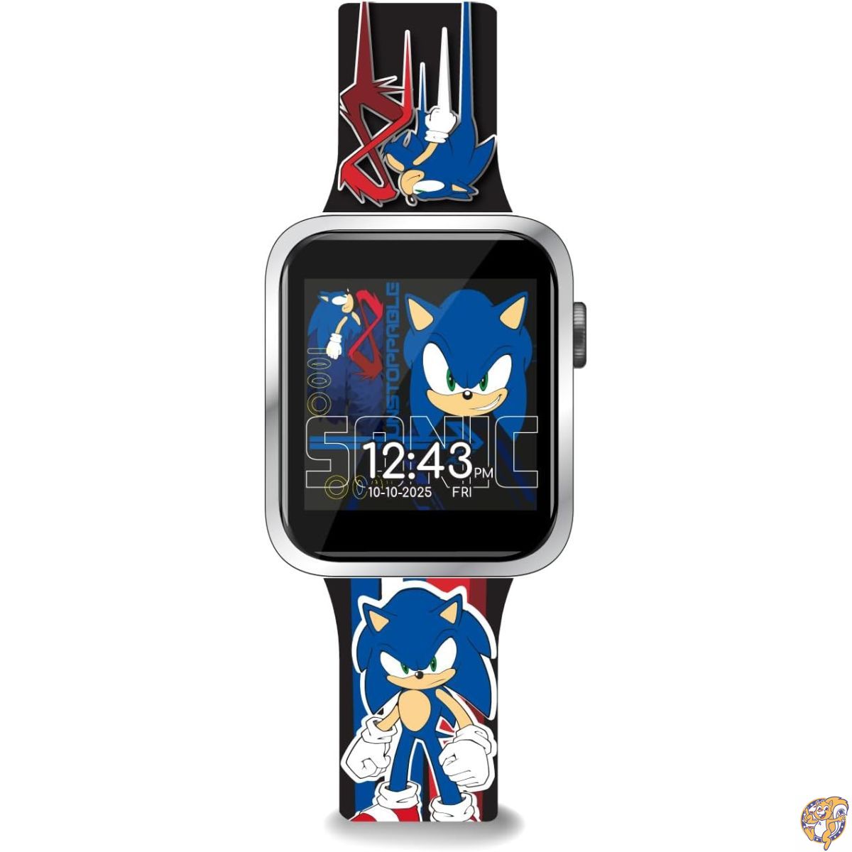 Accutime SEGA ソニック・ザ・ヘッジホッグ ブラック 大人用 スマートウォッチ（メンズ・レディース・ユニセックス） - タッチスクリーン、カメラ、天気予報、メッセージ通知、スポーツモード、音楽操作、心拍計、歩数計など多機能搭載 (モデル: SNC4352M)