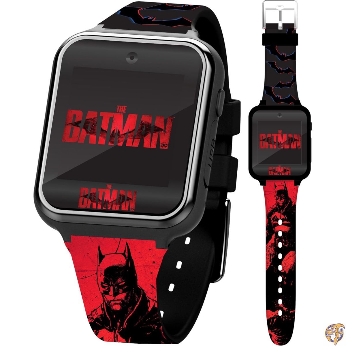 【クーポン配信中】【公式ライセンス】バットマン キッズ スマートウォッチ - 多機能タッチパネル (カメラ/ゲーム/歩数計/電卓) 10種類の文字盤 デザイン壁紙 | 手首周り約14cm~20.3cm対応|アメリカグッドバイブス