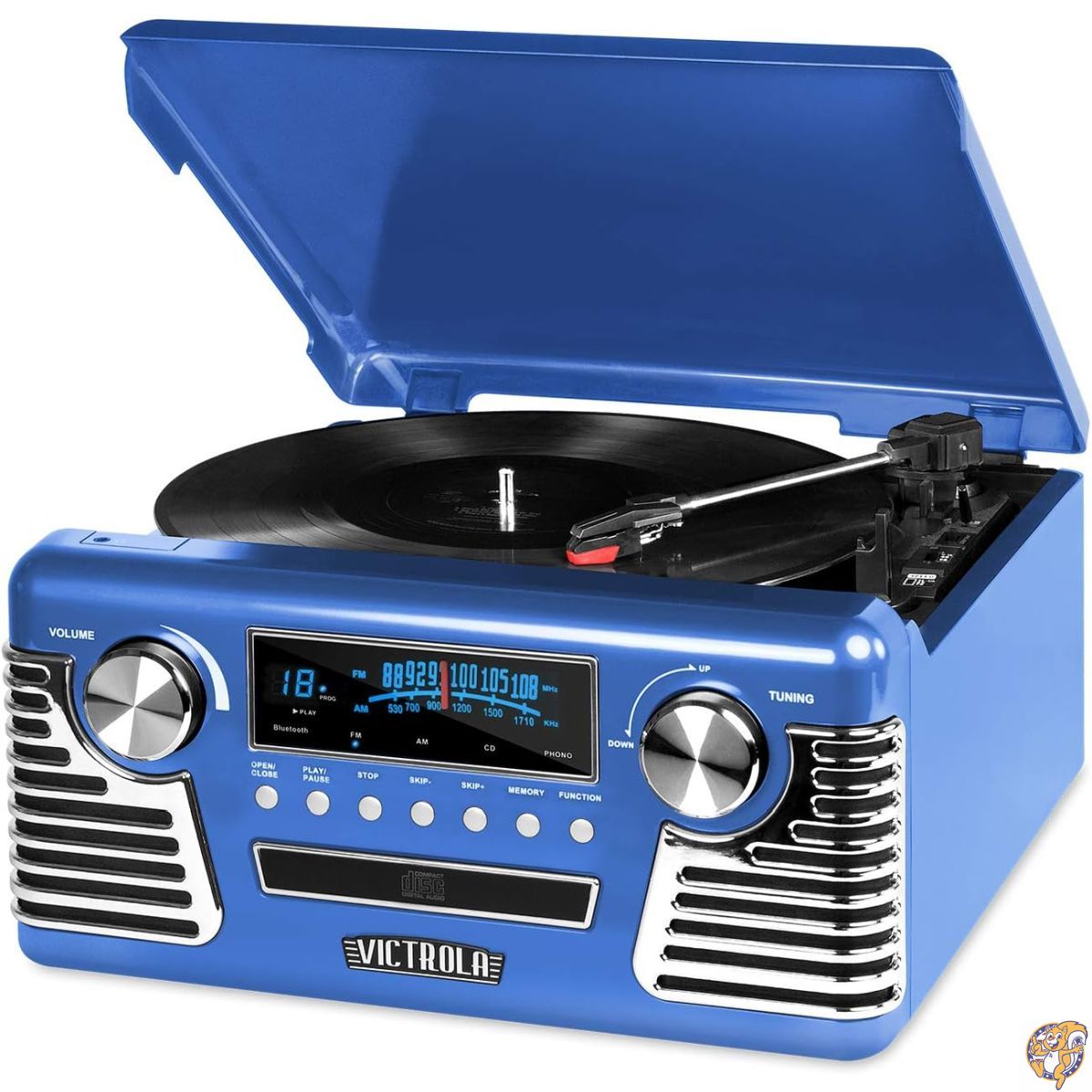 Victrola (ビクトローラ) Haley レトロ Bluetooth レコードプレーヤー & マルチメディアセンター（スピーカー内蔵） 3スピード ターンテーブル, CDプレーヤー, AM/FMラジオ, AUX入力, ワイヤレス音楽ストリーミング (ブルー)