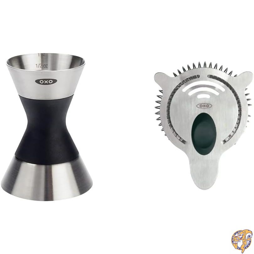 【百貨店大売り出し!引き換え証送達中】OXO（オクソー） SteeL ダブルジガー＆カクテルストレーナー 赤ちょうちん書き割り