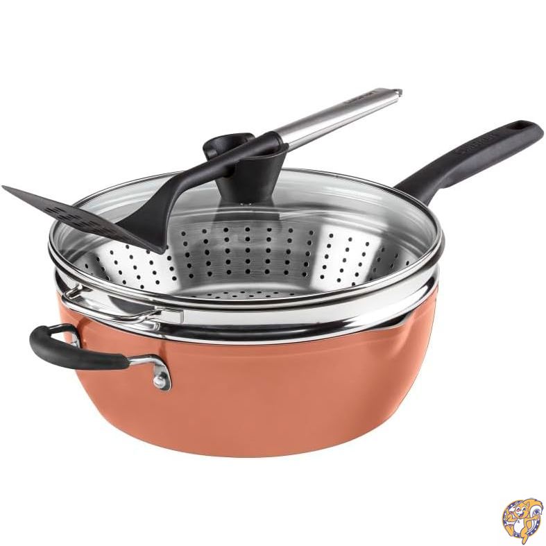 【クーポン配信中】Cuisinart プリファードパン 4点セット - シエナスカイ(4.5クォート 多目的パン カバー付き 蒸し器 穴あきターナー)｜アメリカグッドバイブス