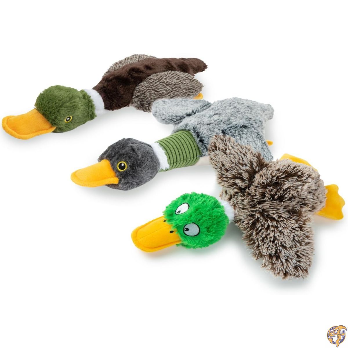 【最大777円クーポン配信】Best Pet Supplies Interactive Mallard Mates Dog Toy with Crinkle and Squeaky Enrichment for Small Medium Breed, Cute Plush - Duck Wing Bundle (Gray, Gray, Brown),