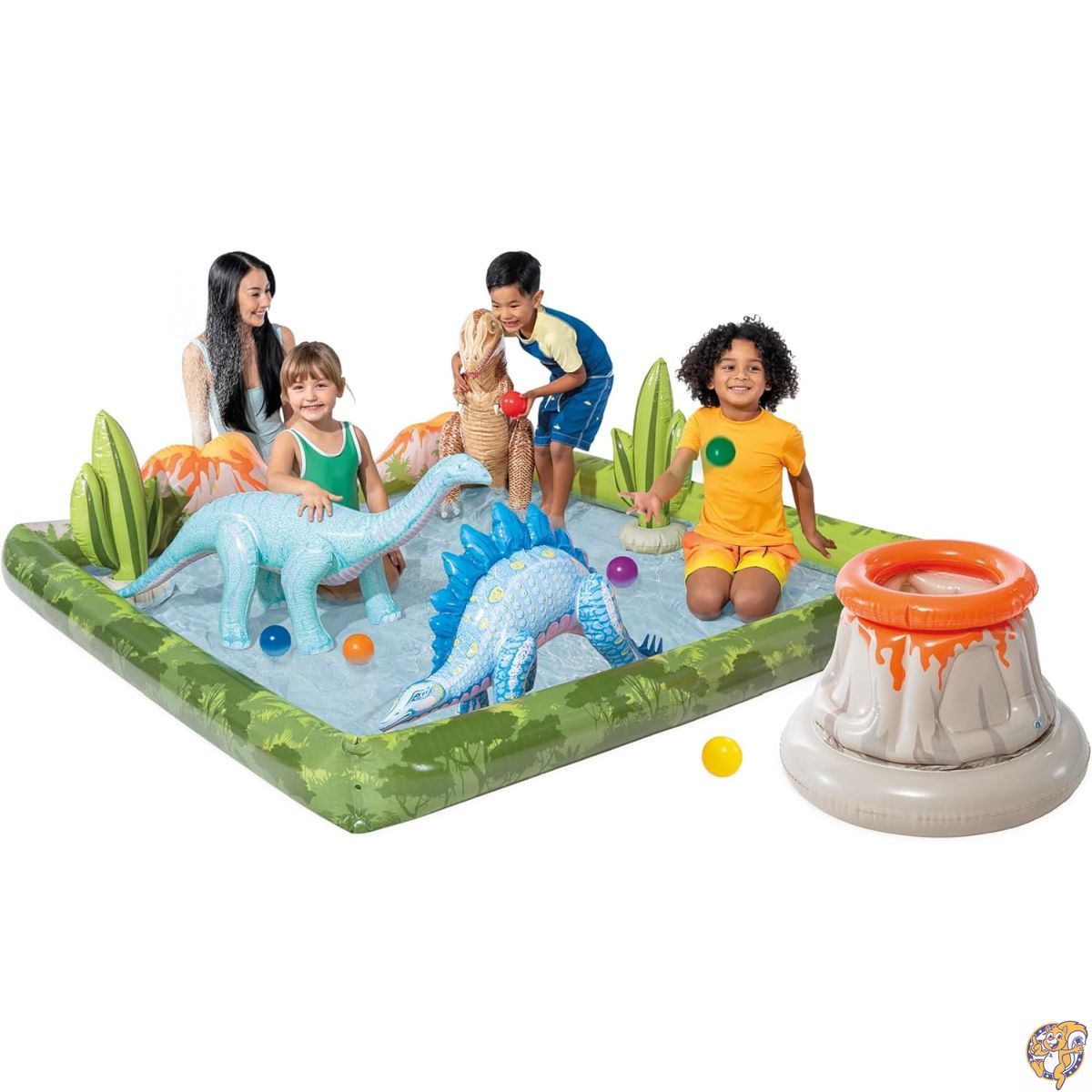 INTEX 56132EP ジュラシックアドベンチャー インフレータブルプレイセンター:内蔵ウォータースプレー - インフレータブル恐竜付き 火山ボールピット FunBallz 79インチ x 14インチ