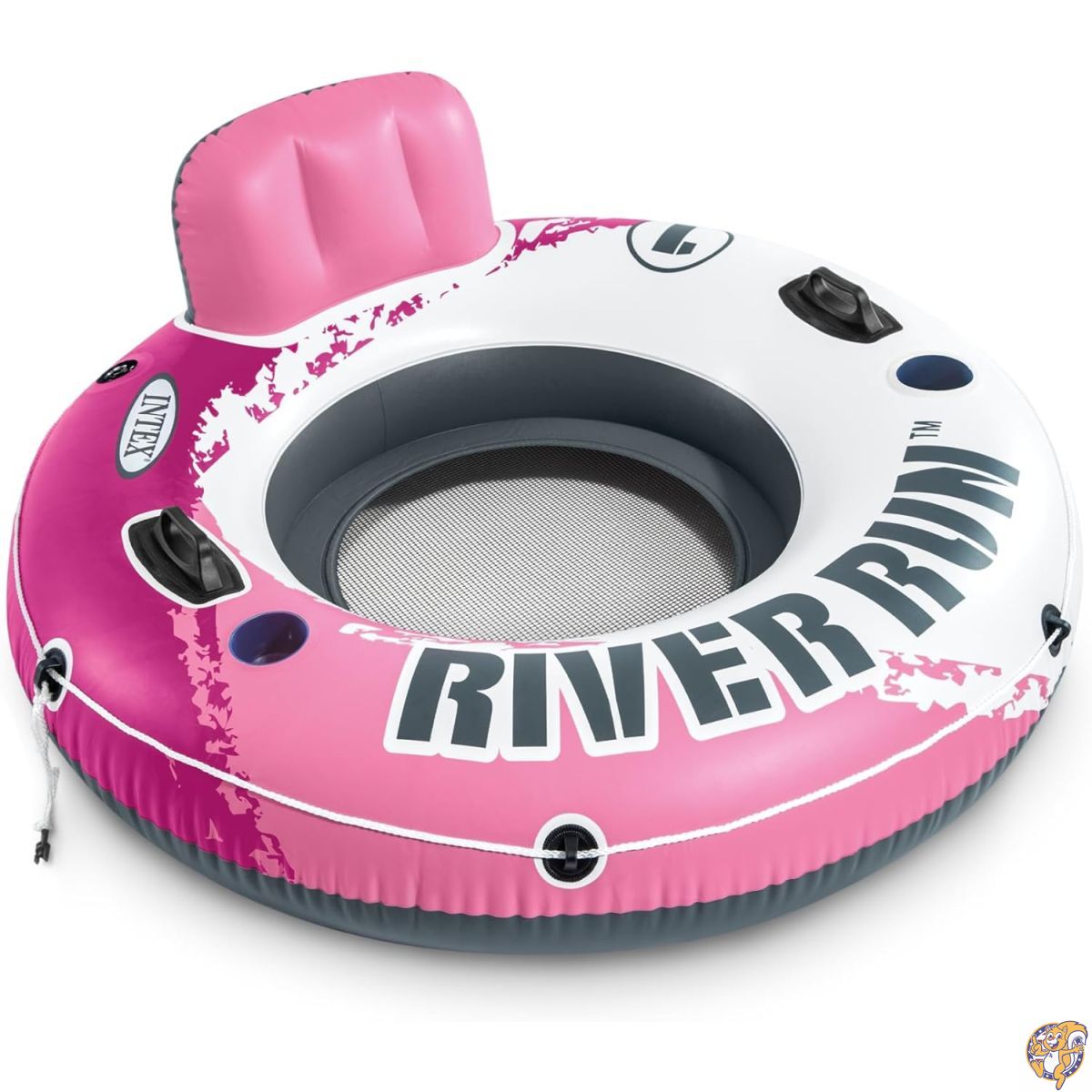 INTEX 58824EP River Run 1 空気注入式フローティングラウンジ 快適な背もたれ カップホルダー内蔵 丈夫なグラブハンドル 全周グラブロープ 耐荷重220ポンド ピンク｜アメリカグッドバイブス 9,605円