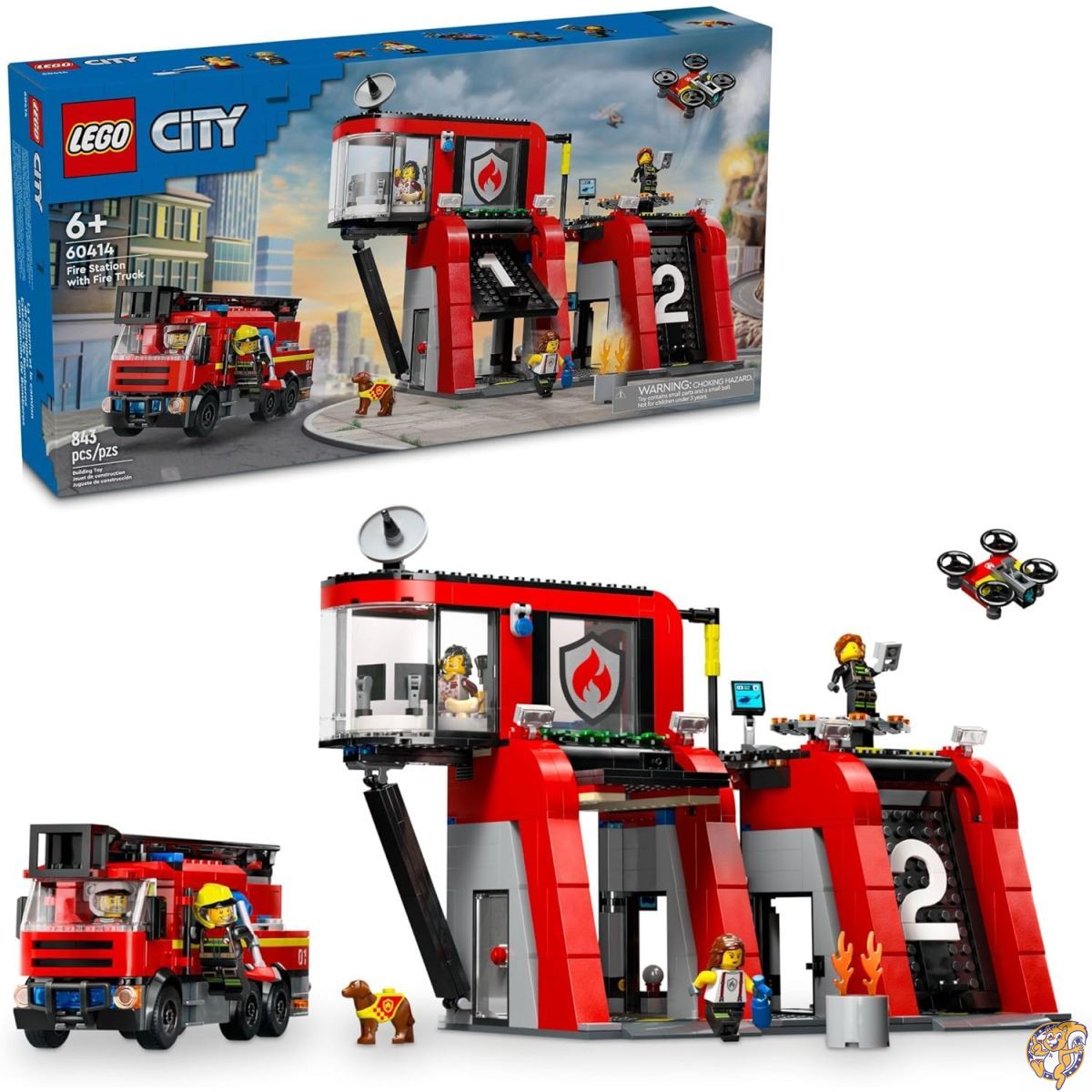 【百貨店大売り出し!引き換え証配送中】LEGO City Fire Station with Truck Toy, Action Packed Toy Playset, Birthday Gift Idea for Kids Ages 6 and Up who Love Pretend Play Toys, Includes a Dog Figure 5 Minifigures, 60414