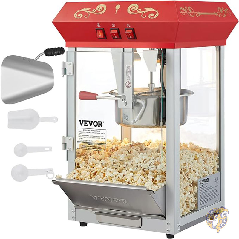 業務用ポップコーンマシン 226g 8オンスケトル、850 W カウンタートップポップコーンメーカー、1バッチあたり48カップ、シアタースタイルポッパー スクープ2個 スプーン2個付き VEVOR アメリカレトロ アメリカン