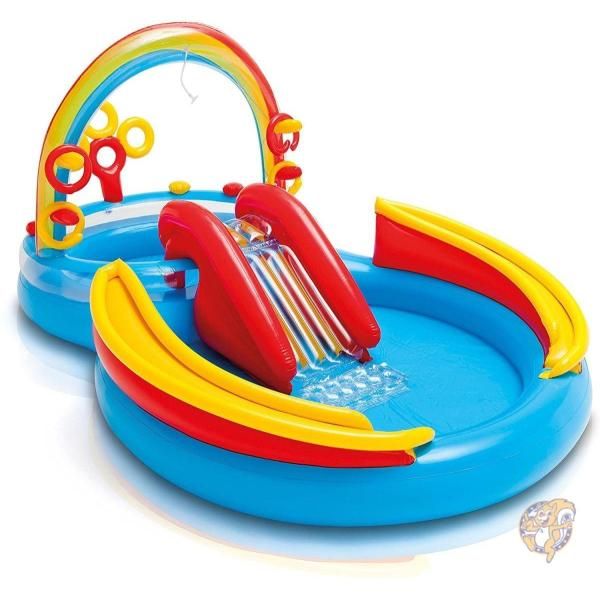 【25日最大4000円クーポン】家庭用プール 子供用レインボーリングプール 滑り台付き 巨大プール 送料無料｜アメリカグッドバイブス