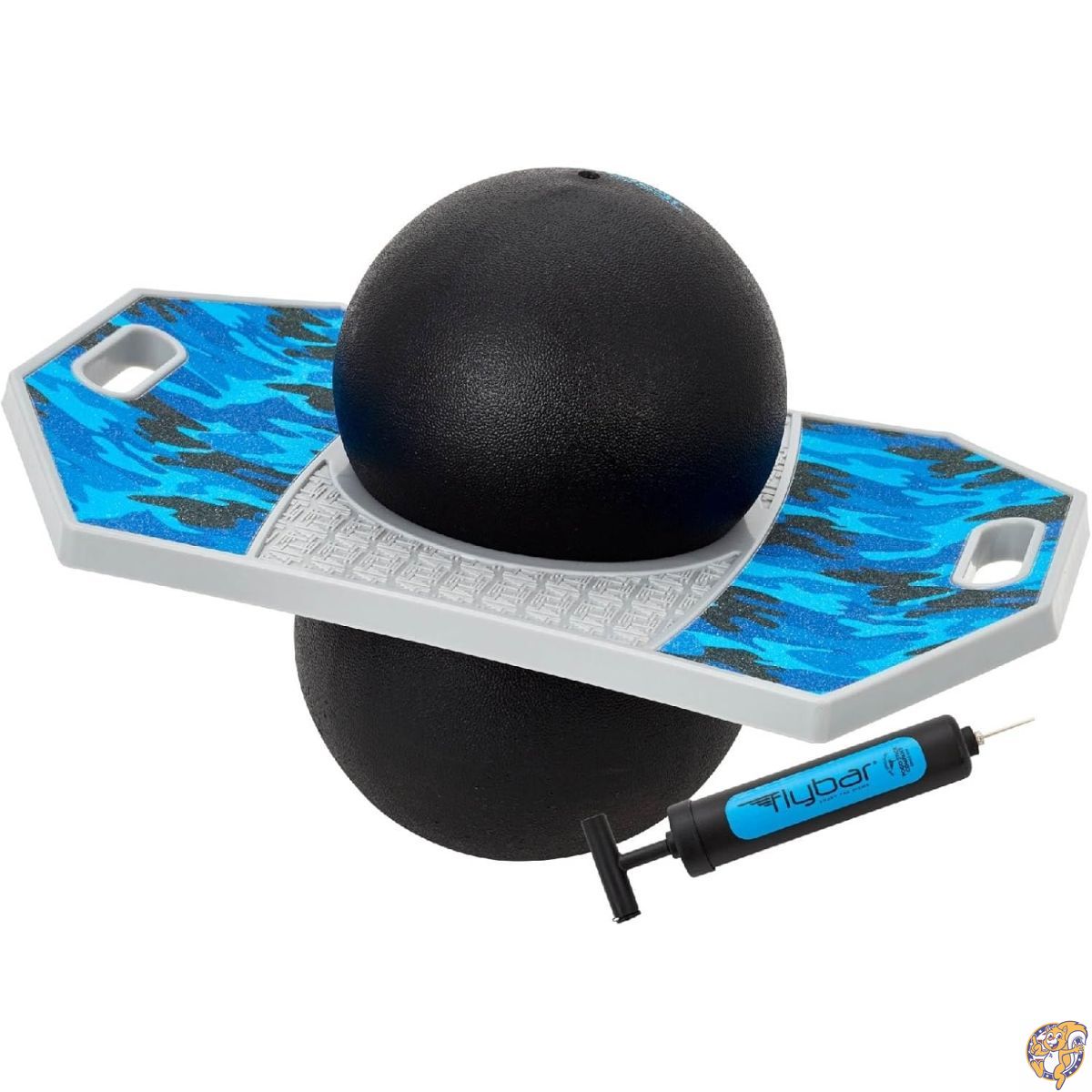 Flybar Pogo Trick Ball for Kids, Bounce Board Boys and Girls Ages 6+, Up to 160 lbs, Includes Pump, Easy Carry Handle, Durable Plastic Deck Indoor, Outdoor Toy Jumper (Blue Camo)
