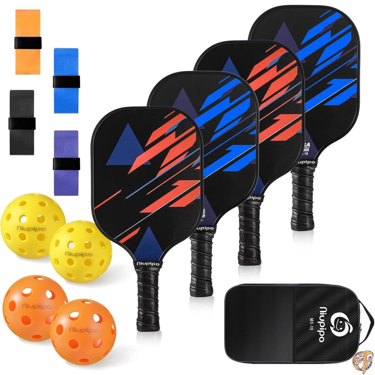 【百貨店大売り出し!引き換え証送達中】niupipo Pickleball Paddles, Lightweight Rackets w/Fiberglass Surface, Fiberglass Set with 4 Balls and 1 Bag