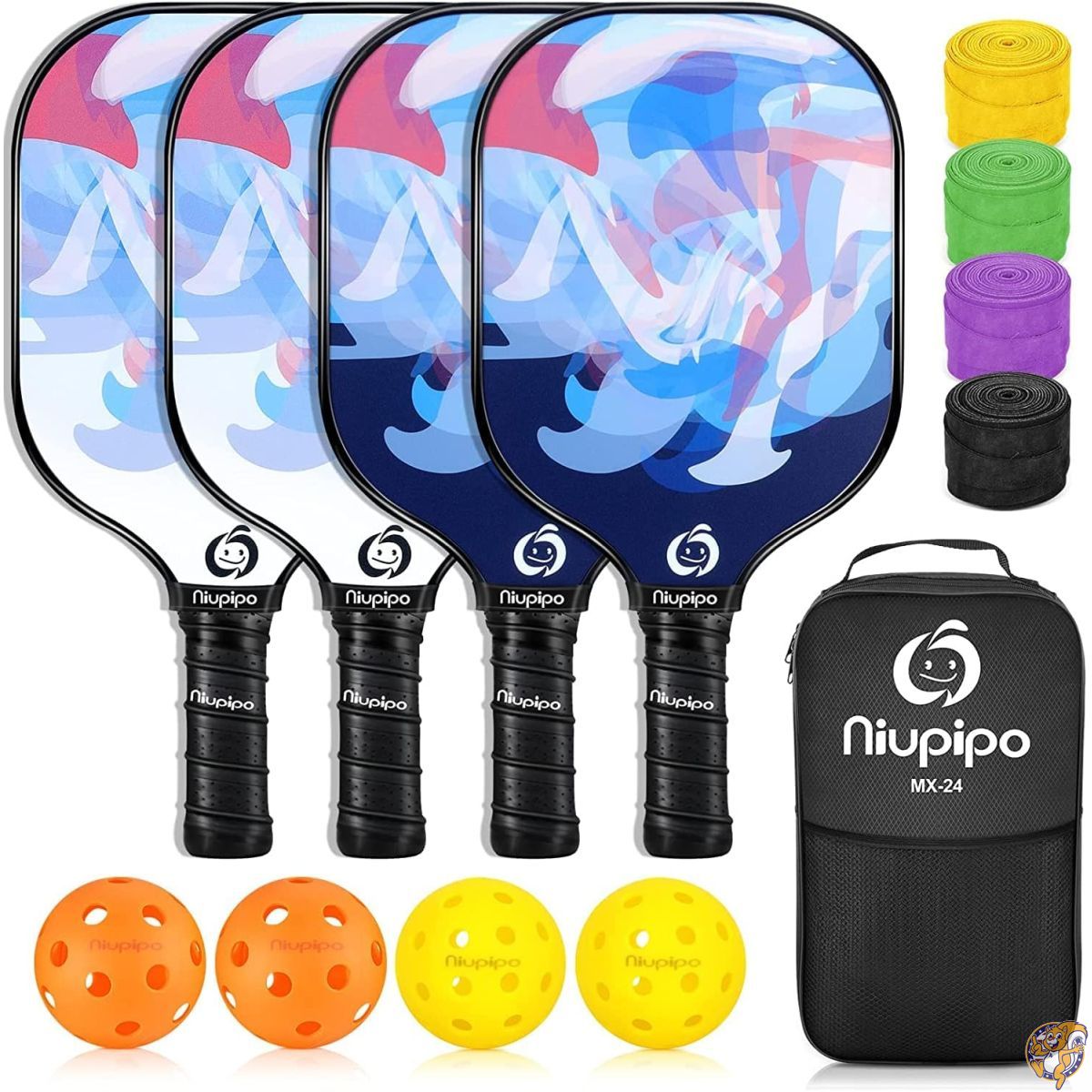 niupipo ピックルボールパドル 2本仕掛ける/4本仕掛ける（USAPA御墨付き）衣料繊維水呑み製ピックルボールラケット どんぶり鉢・御徒面子付き添い人 ポリプロピレンハニカム社会システム 未経験者向け 軽さ青写真