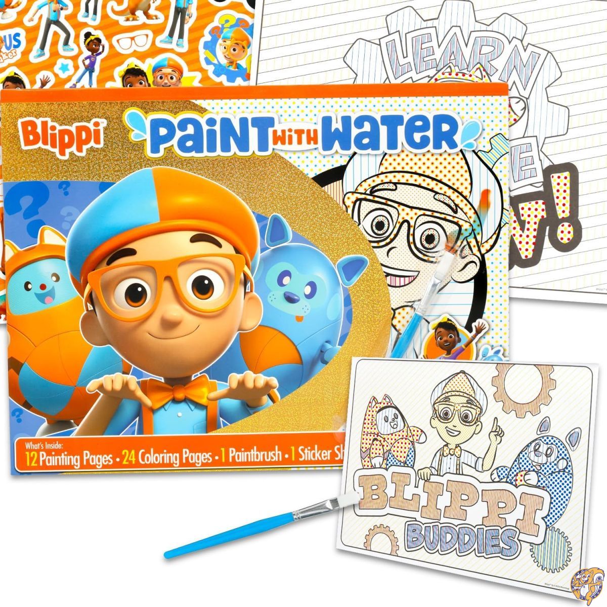 Blippi 水付きペイントセット 子供用 幼児 対象年齢3歳以上 - 40ページのかわいい漫画 散らからない 水塗り絵ブック 対象年齢3 4 5 6 7 8歳以上 | 汚れないアート&クラフト